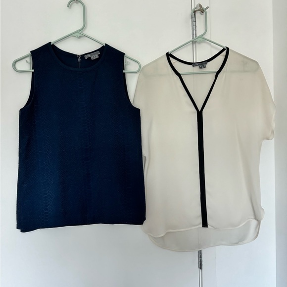 Vince XS 2 Navy and White Contrast Silk Blouses Bundle of Two - Picture 1 of 10